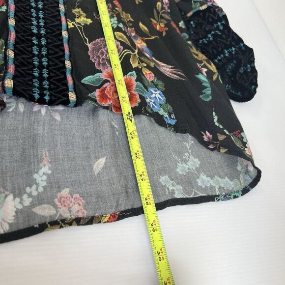 Johnny Was Embroidered Top XS Balloon Velvet Sleeves Black Floral V Neck Tunic - Picture 11 of 11